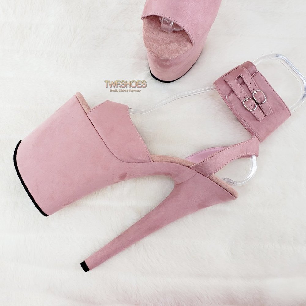 Size 11 Flamingo 891 Pink Vegan Suede 8" High Heels Ankle Cuff Platform Shoes_8